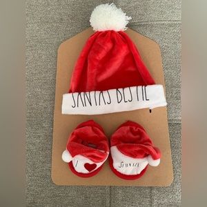 CHRISTMAS SANTA HOLIDAY HAT & SLIPPERS booties SET BABY 0-9 MONTHS UNISEX